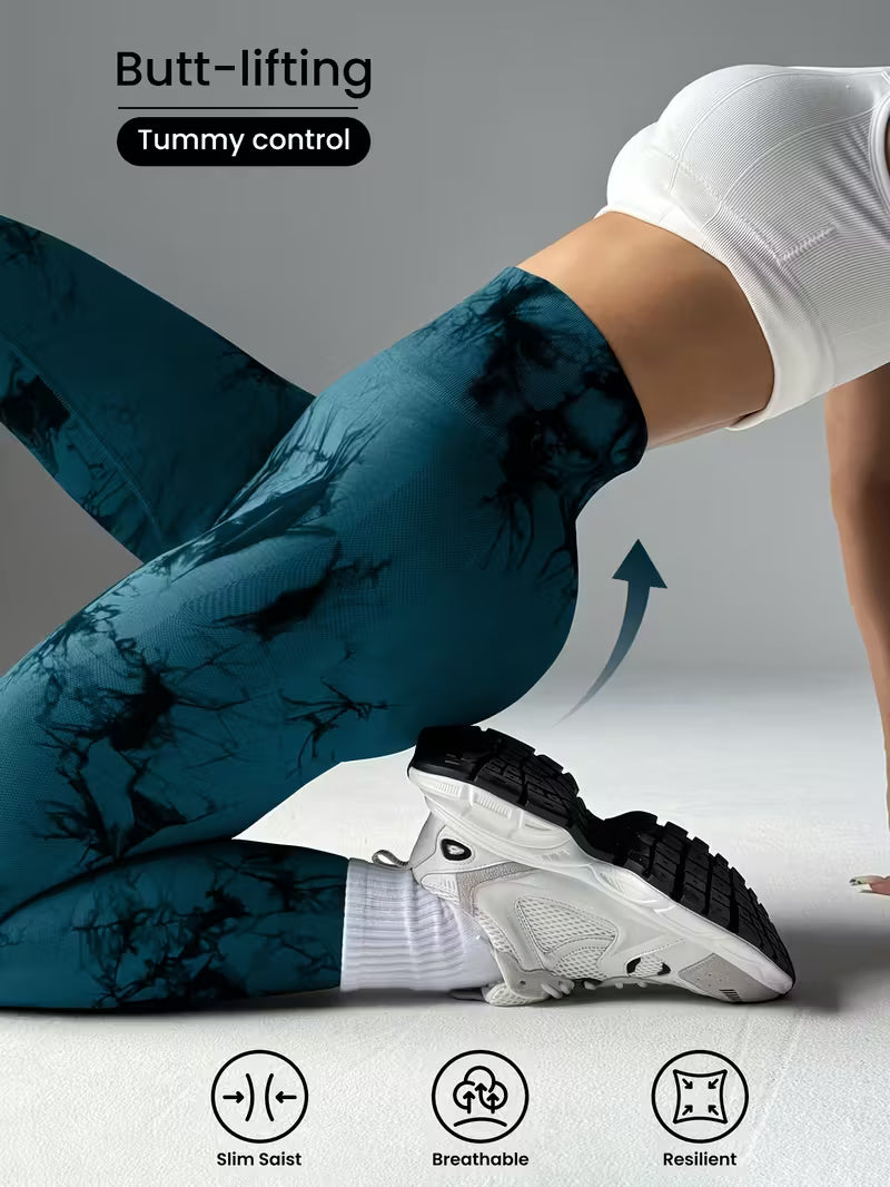 Tie-Dye Seamless Belly Support Nylon Leggings