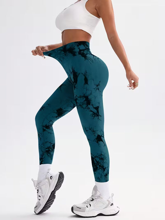 Tie-Dye Seamless Belly Support Nylon Leggings