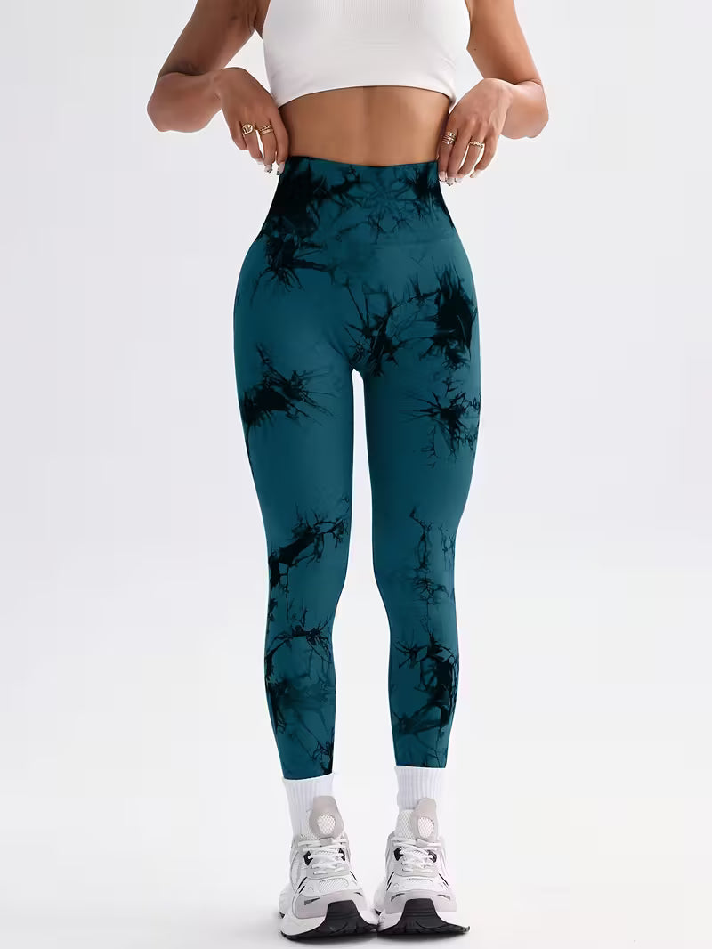 Tie-Dye Seamless Belly Support Nylon Leggings